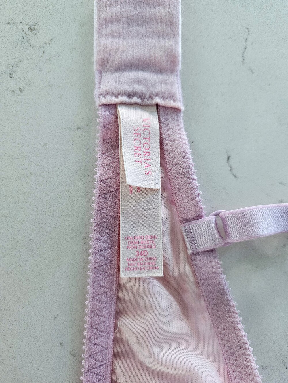 Vtg Victoria's Secret Sheer Lavender Lace Unlined Demi Bra 34D - Swiss Dot Mesh - Picture 6 of 8